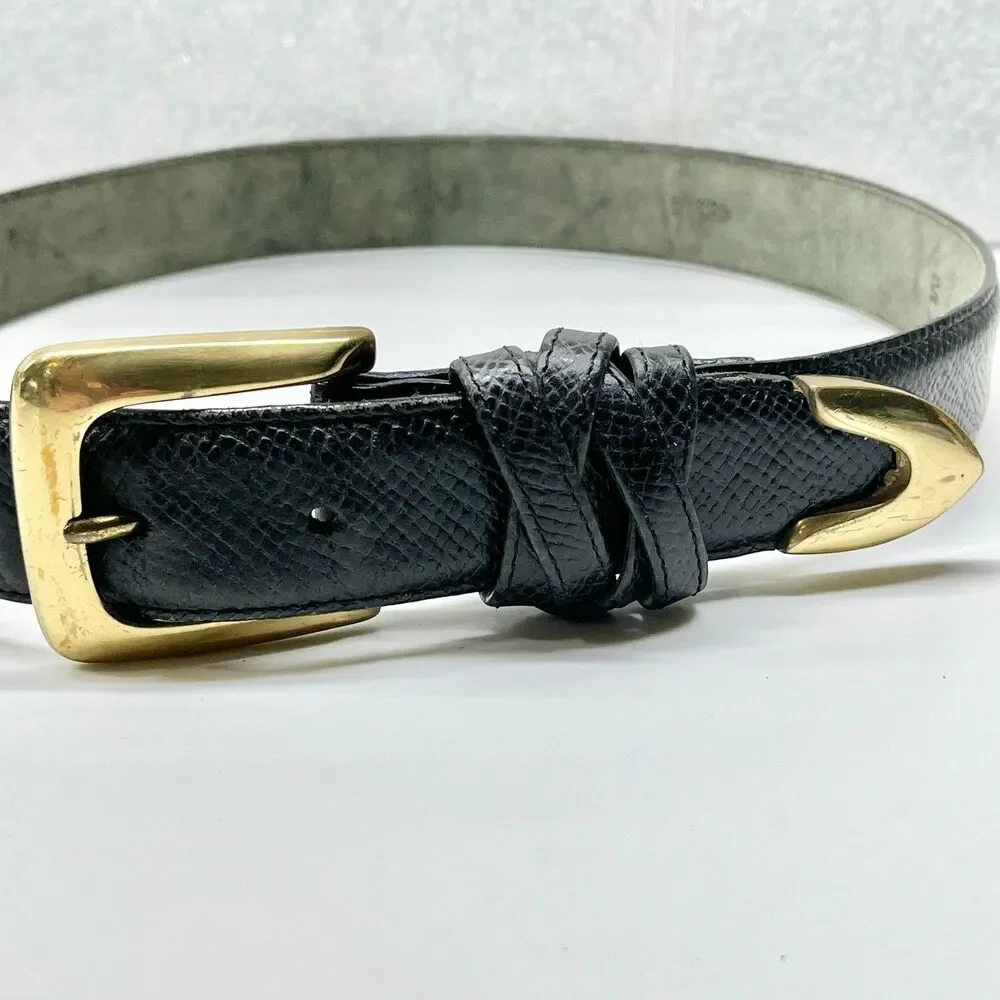 Vintage Black Faux Snakeskin Leather Brighton Womens Belt Size XS Small Brass